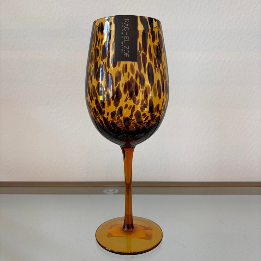 Rachel Zoe Tortoiseshell Wine Glass Set of 2 Chic Barware NEW - Picture 2 of 12